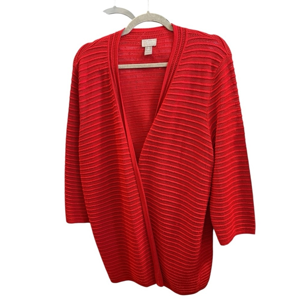 Chico’s Travelers Red Open-Knit Cardigan Size Chicos 3 or XL 16/18 - Picture 2 of 8
